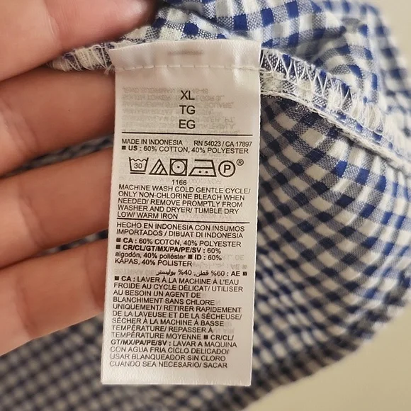 Old Navy Blue White Gingham Puff Sleeve Blouse Babydoll Top Feminine Prarie - Picture 6 of 7